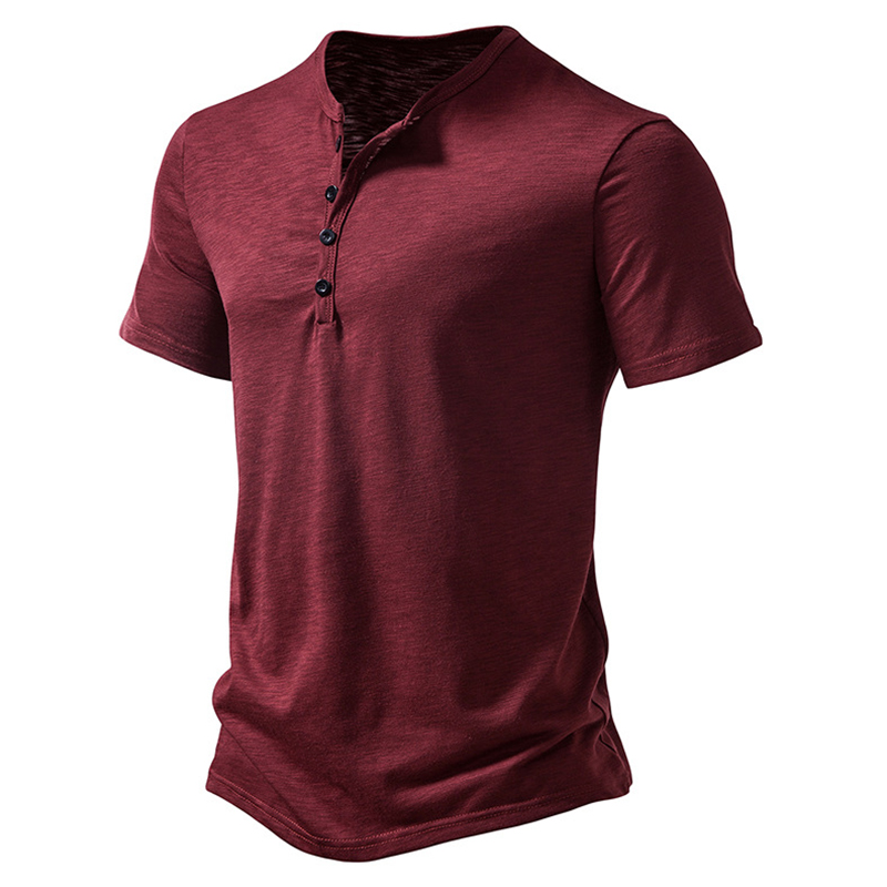 Men Summer Henley Neck T Shirts Fahion Casual Loose Short