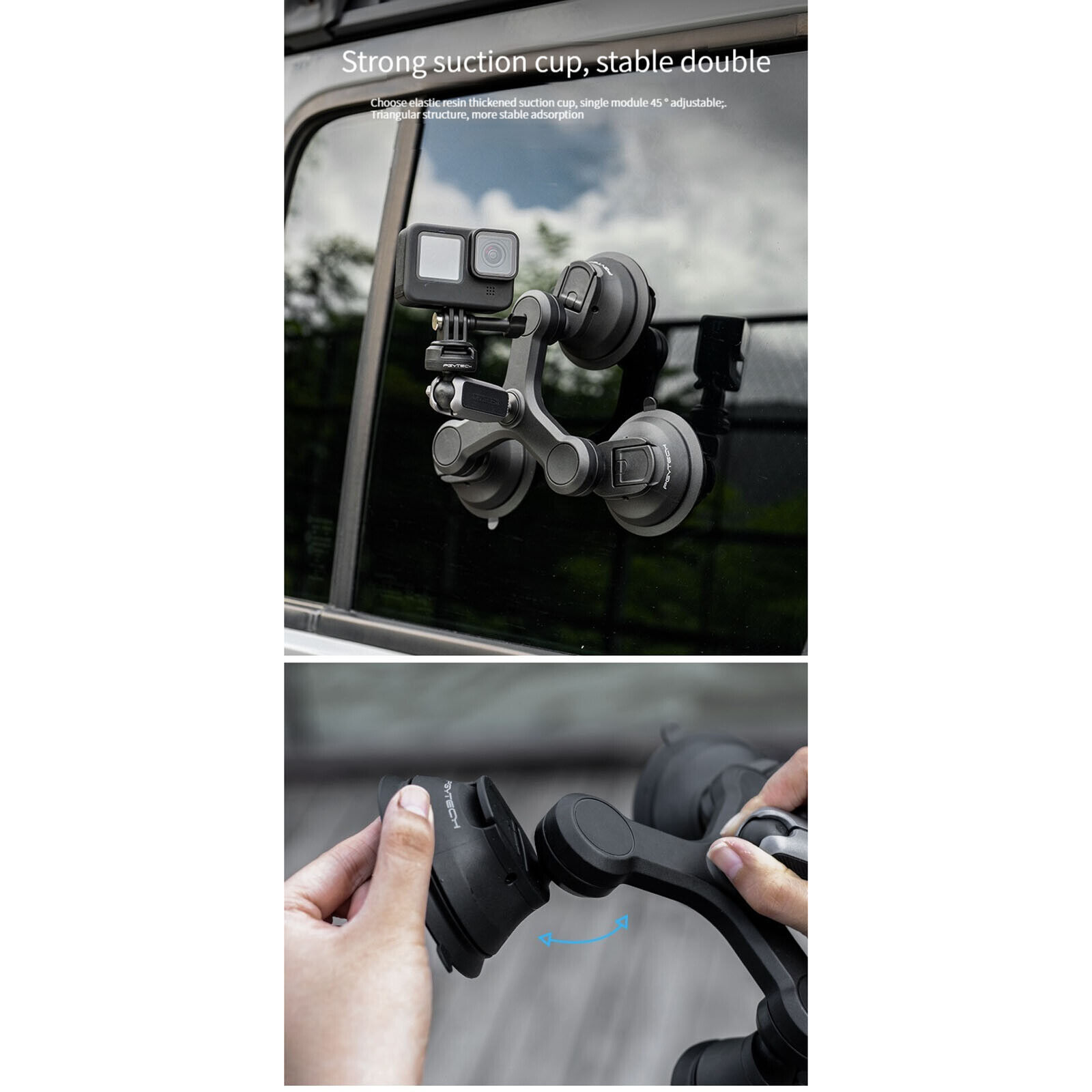 Supporto A Ventosa Tripla PGYTECH Per Action Camera DJI Osmo Action 2, Nuovo